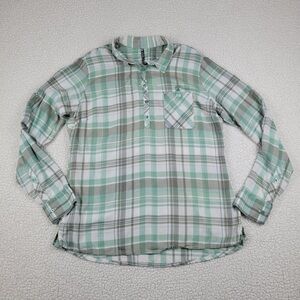 Kuhl Button Down Shirt Women's Size XL Green Plaid Long Sleeve Top Outdoors